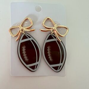 Football Earrings with Gold Bow